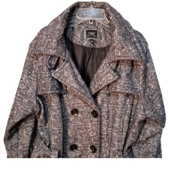 YMI Heathered Gray & White Lined Button Coat With Belt & Pockets - Women's 2X - Picture 4 of 6